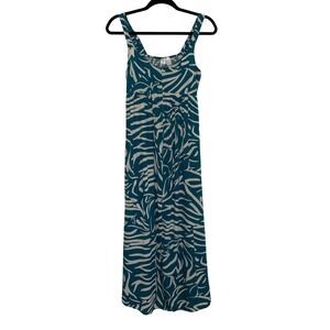 Goa Beachwear by Japna Maxi Dress Womens XS Teal Zebra Print Smocked Back
